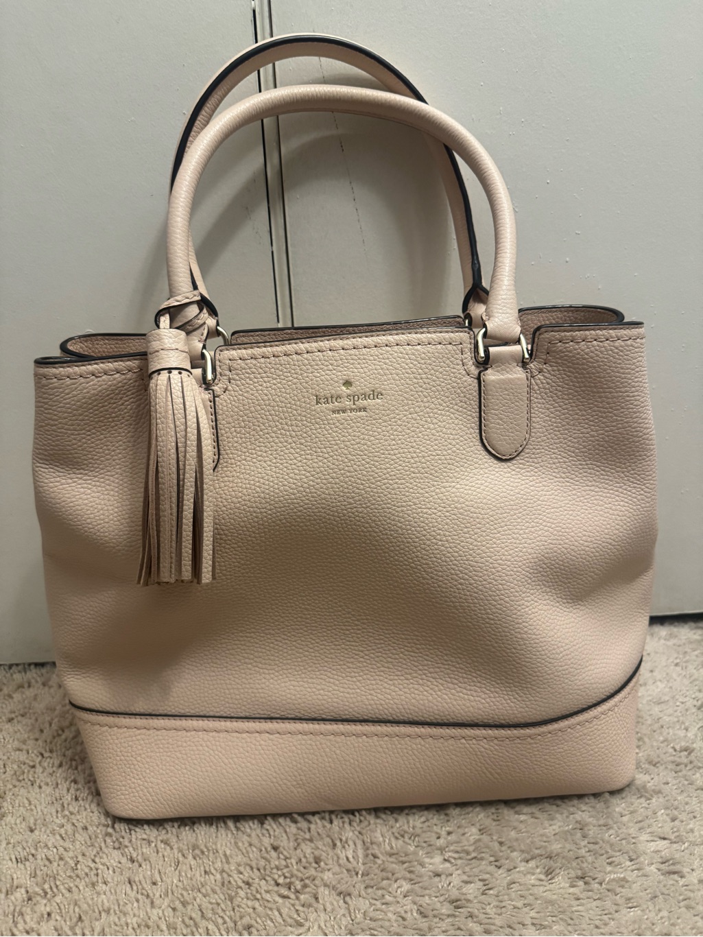 Kate Spade Cream Pebbled Leather Tote With Tassel